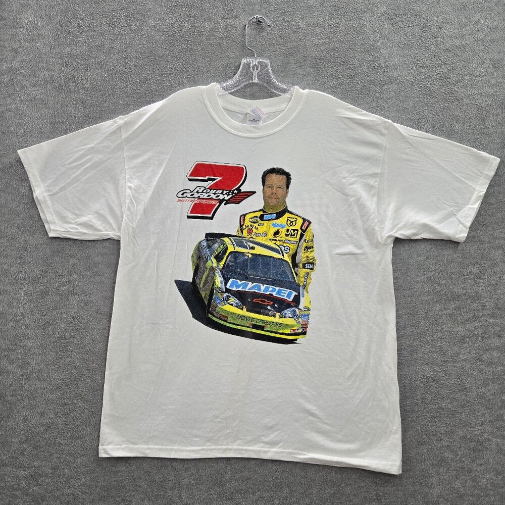 NASCAR Men Shirt XL White Robby Gordon 7 Y2K Short Sleeve Tee